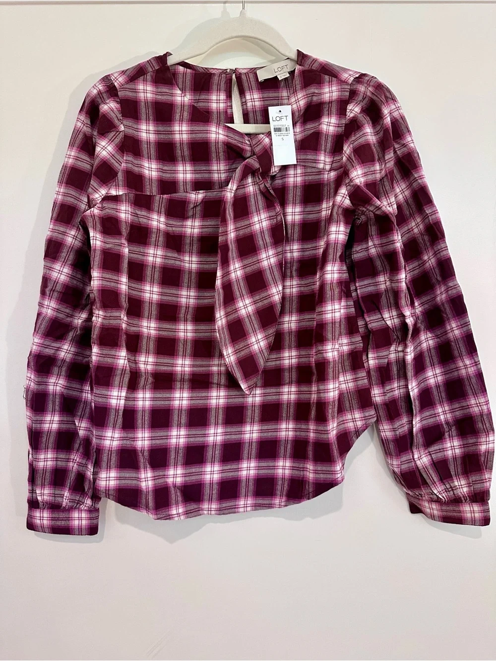 LOFT Plaid Flannel Knotted Blouse